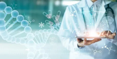 Nurse practitioner using tablet device